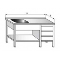 Mycí stůl jednodřezový s pracovní plochou, rozměry (šxhxv) 1600 x 600 x 900 mm, policí a zásuvkovým boxem