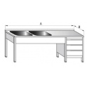 Mycí stůl dvoudřezový s pracovní plochou a zásuvkovým boxem, rozměry (šxhxv) 1900 x 600 x 900 mm (dřez 400 x 400 x 250 mm)