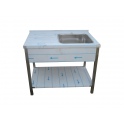 Stůl mycí nerezový jednodřezový s plochou a policí, rozměr vnější (šxhxv): 1000 x 600 x 900 mm, rozměr dřezu (šxhxv): 400 x 400 x 250 mm