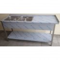 Stůl mycí nerezový dvoudřezový s plochou a policí, rozměr (šxhxv): 1400 x 600 x 900 mm (dřez 400 x 400 x 250 mm)