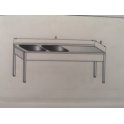 Stůl mycí nerezový dvoudřezový s pracovní plochou, rozměr (šxhxv): 1600 x 700 x 900 mm (dřez 400 x 400 x 250 mm)