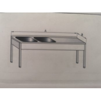 Stůl mycí nerezový dvoudřezový s pracovní plochou, rozměr (šxhxv): 1800 x 700 x 900 mm (dřez 500 x 500 x 300 mm)